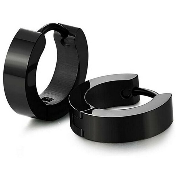 Dainty Black Hoop Huggies Earrings Stainless Steel for Men's Womens Ear Piercing - Picture 1 of 10